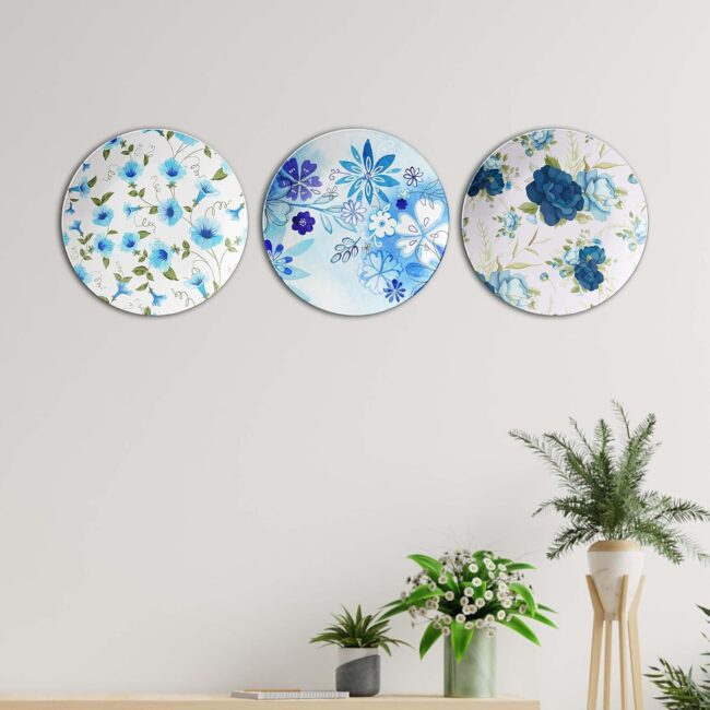 Azure Blooms: Kich Decorative Collection, Set of 3 Decorative Ceramic Wall Plates  Combo No -63 - Image 4