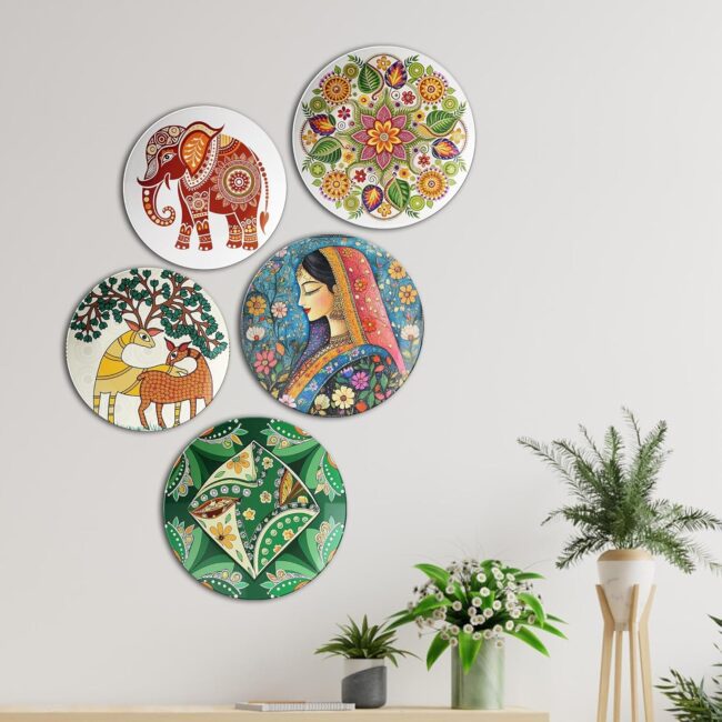 Vibrant Indian Folk Art | Home Decoration | Living Room Wall Decoration | Décor Items | Gift Items (Set of 5) - Image 5