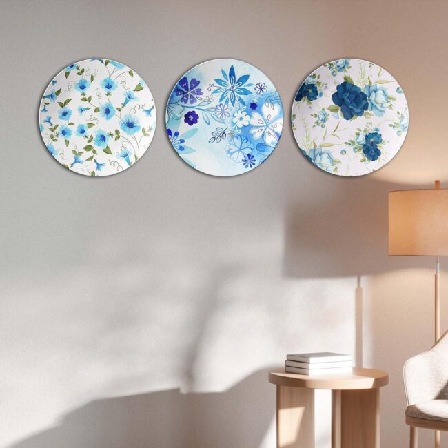 Azure Blooms: Kich Decorative Collection, Set of 3 Decorative Ceramic Wall Plates  Combo No -63