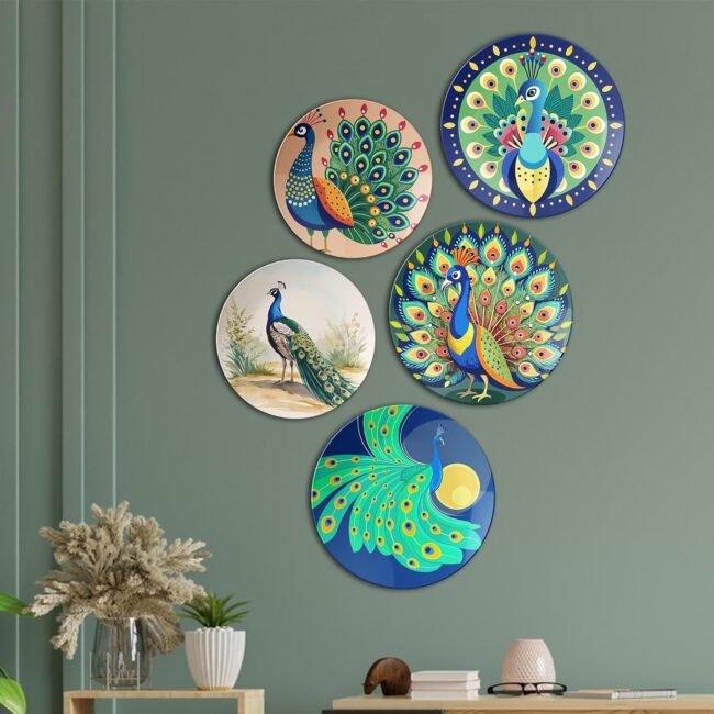 Majestic Peacocks | Home Decoration | Living Room Wall Decoration | Décor Items | Gift Items (Set of 5) - Image 3