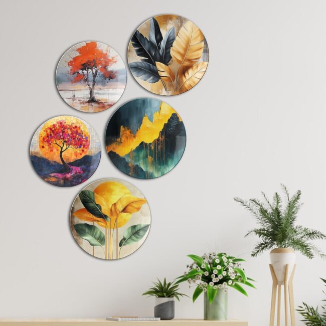 Nature's Palette | Home Decoration | Living Room Wall Decoration | Décor Items | Gift Items (Set of 5)
