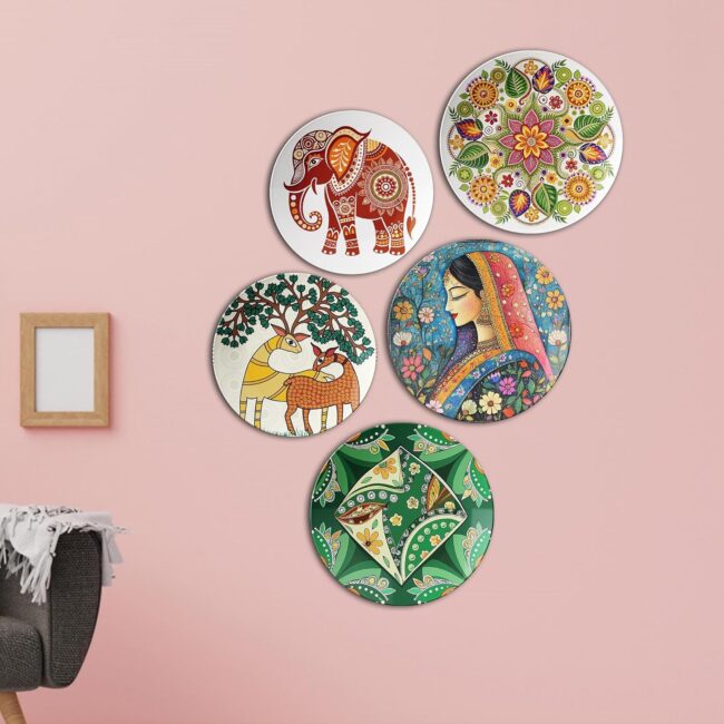 Vibrant Indian Folk Art | Home Decoration | Living Room Wall Decoration | Décor Items | Gift Items (Set of 5) - Image 3