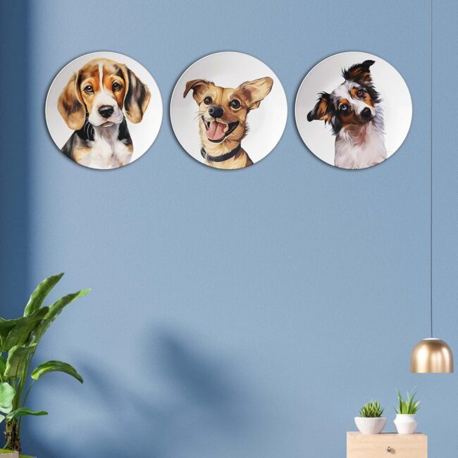 The Beagle, the Terrier, and the Spaniel Mix, Set of 3 Decorative Ceramic Wall Plates - Image 4