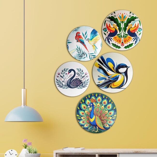 Parrots, Swans, and Peacocks | Home Decoration | Living Room Wall Decoration | Décor Items | Gift Items (Set of 5) - Image 4