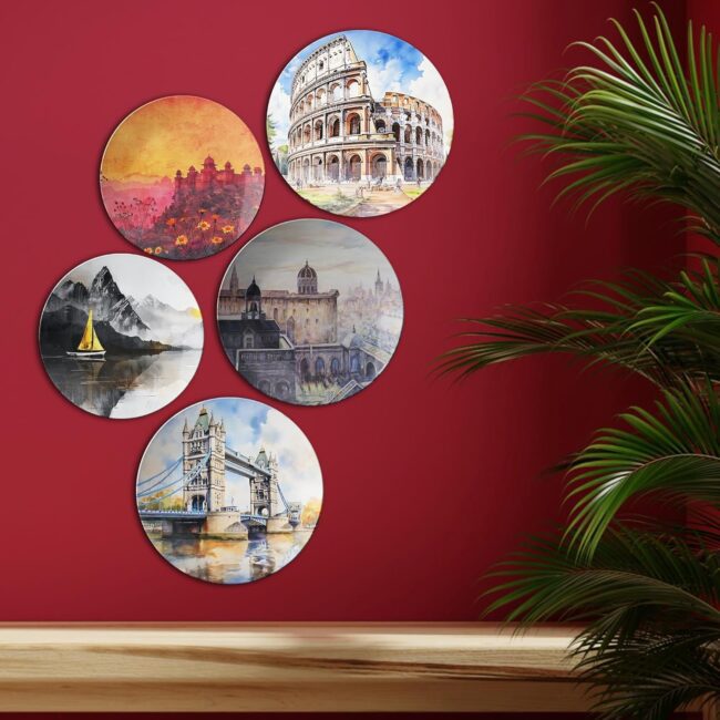 Places We Dream Of/Around the World in Five Plates | Home Decoration | Living Room Wall Decoration | Décor Items | Gift Items (Set of 5) - Image 2