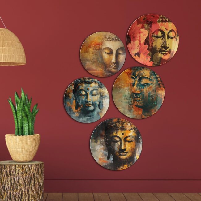 Serene Expressions of Buddha | Home Decoration | Living Room Wall Decoration | Decor Items | Gift Items (Set of 5) - Image 7