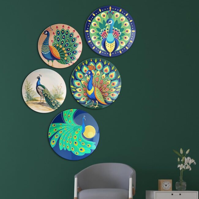 Majestic Peacocks | Home Decoration | Living Room Wall Decoration | Décor Items | Gift Items (Set of 5) - Image 7