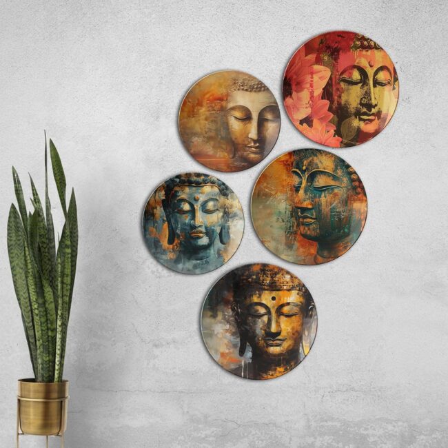 Serene Expressions of Buddha | Home Decoration | Living Room Wall Decoration | Decor Items | Gift Items (Set of 5) - Image 5