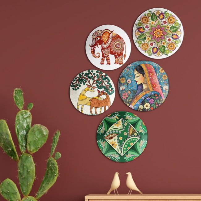 Vibrant Indian Folk Art | Home Decoration | Living Room Wall Decoration | Décor Items | Gift Items (Set of 5) - Image 7