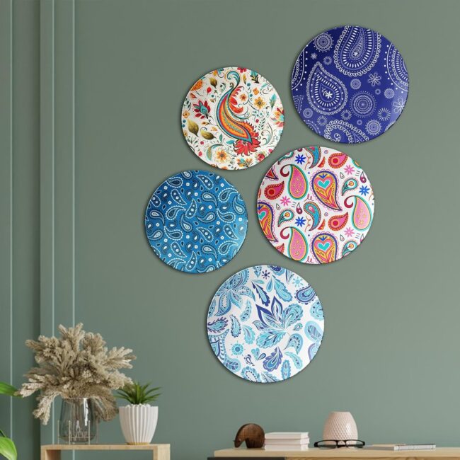 Vibrant Paisley Showcase | Home Decoration | Living Room Wall Decoration | Décor Items | Gift Items (Set of 5)