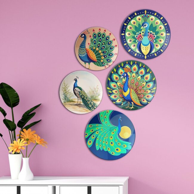 Majestic Peacocks | Home Decoration | Living Room Wall Decoration | Décor Items | Gift Items (Set of 5) - Image 5