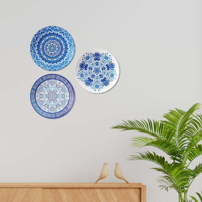 Blue Harmony: Chen Tai Style Decorative Plates, Set of 3 Decorative Ceramic Wall Plates, Combo No -115 - Image 2