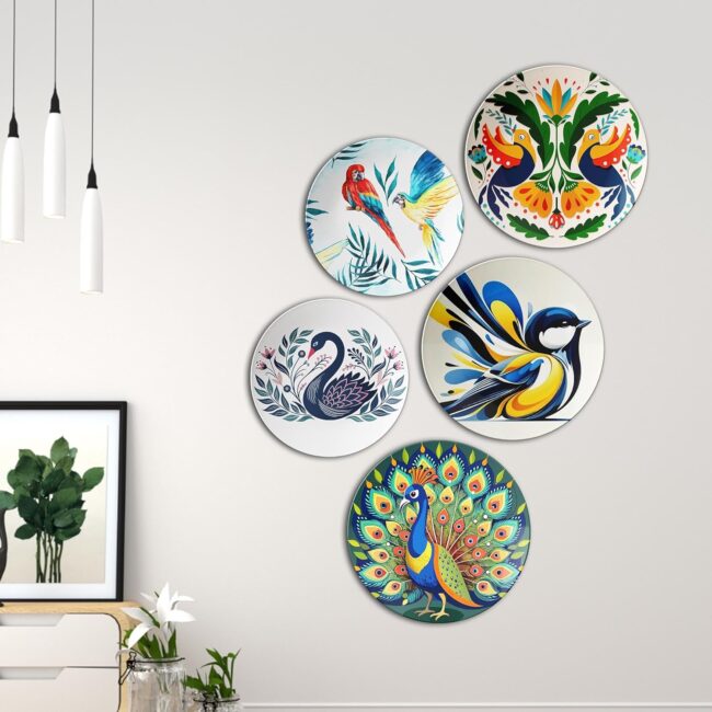 Parrots, Swans, and Peacocks | Home Decoration | Living Room Wall Decoration | Décor Items | Gift Items (Set of 5) - Image 7