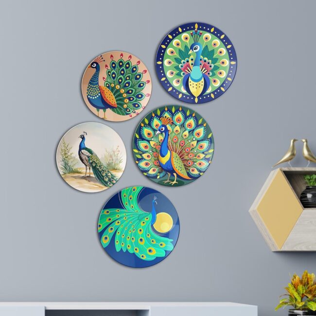 Majestic Peacocks | Home Decoration | Living Room Wall Decoration | Décor Items | Gift Items (Set of 5) - Image 2