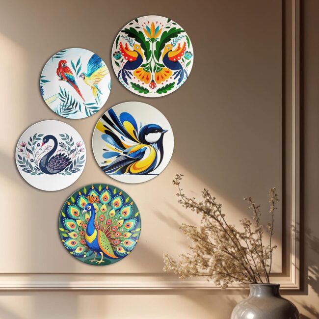 Parrots, Swans, and Peacocks | Home Decoration | Living Room Wall Decoration | Décor Items | Gift Items (Set of 5) - Image 5