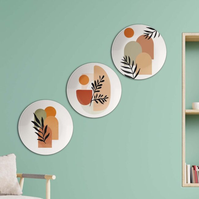 Geometric Flora Medallions, Set of 3 Decorative Ceramic Wall Plates Combo No -99