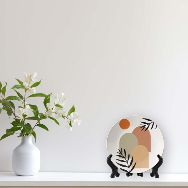 Geometric Flora Medallions, Set of 3 Decorative Ceramic Wall Plates Combo No -99 - Image 4