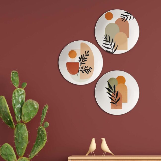 Geometric Flora Medallions, Set of 3 Decorative Ceramic Wall Plates Combo No -99 - Image 5