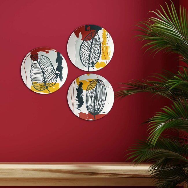 Leaf Impressions on Ceramic, Set of 3 Decorative Ceramic Wall Plates Combo No -53 - Image 5