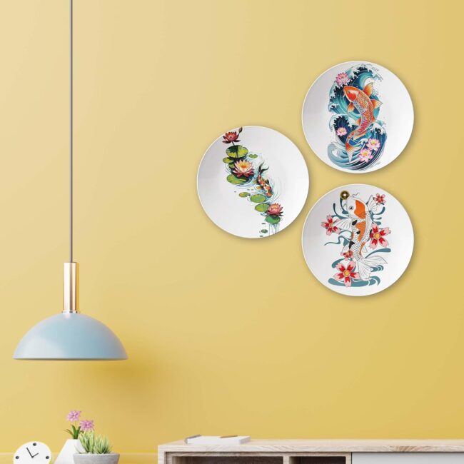 Lucky Koi Medallions, Set of 3 Decorative Ceramic Wall Plates Combo No -76 - Image 2