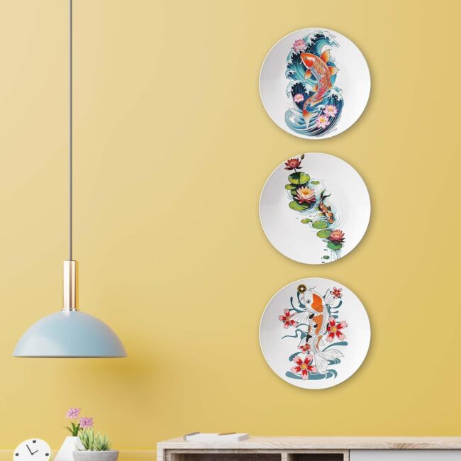 Lucky Koi Medallions, Set of 3 Decorative Ceramic Wall Plates Combo No -76 - Image 7