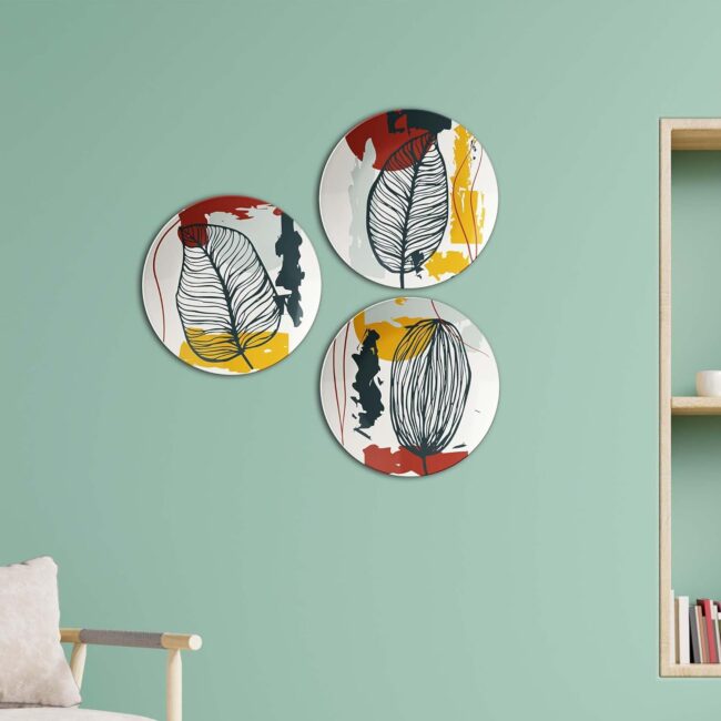 Leaf Impressions on Ceramic, Set of 3 Decorative Ceramic Wall Plates Combo No -53 - Image 7