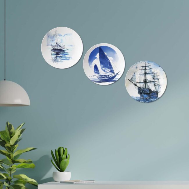Oceanic Echoes in Porcelain, Set of 3 Decorative Ceramic Wall Plates Combo No -114 - Image 5