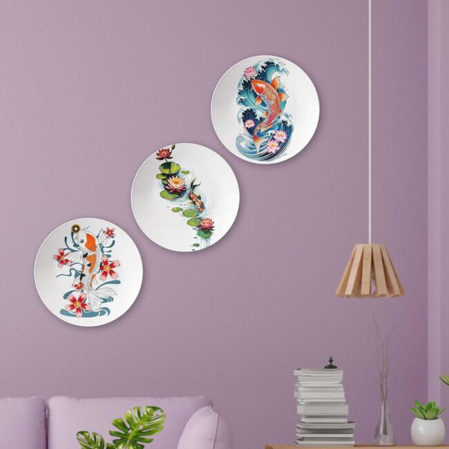 Lucky Koi Medallions, Set of 3 Decorative Ceramic Wall Plates Combo No -76 - Image 5