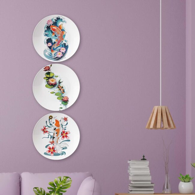 Lucky Koi Medallions, Set of 3 Decorative Ceramic Wall Plates Combo No -76 - Image 4