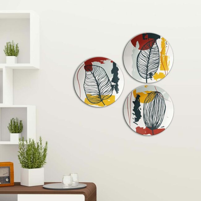 Leaf Impressions on Ceramic, Set of 3 Decorative Ceramic Wall Plates Combo No -53 - Image 6