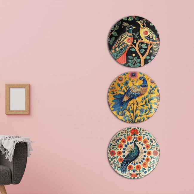 Peacock Paradise Trio, Set of 3 Decorative Ceramic Wall Plates Combo No -71 - Image 4