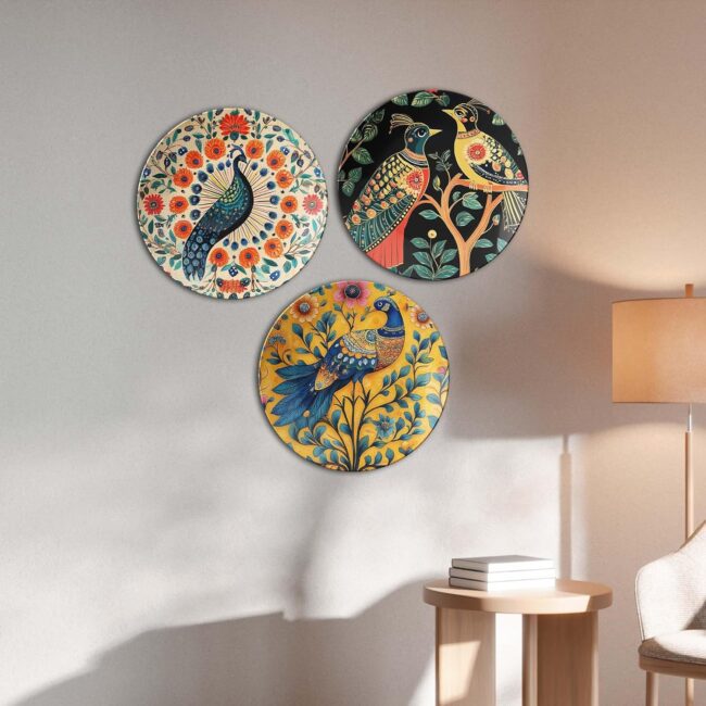 Peacock Paradise Trio, Set of 3 Decorative Ceramic Wall Plates Combo No -71 - Image 6