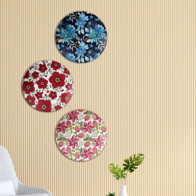 Garden Wall Medallions, Set of 3 Decorative Ceramic Wall Plates Combo No -73