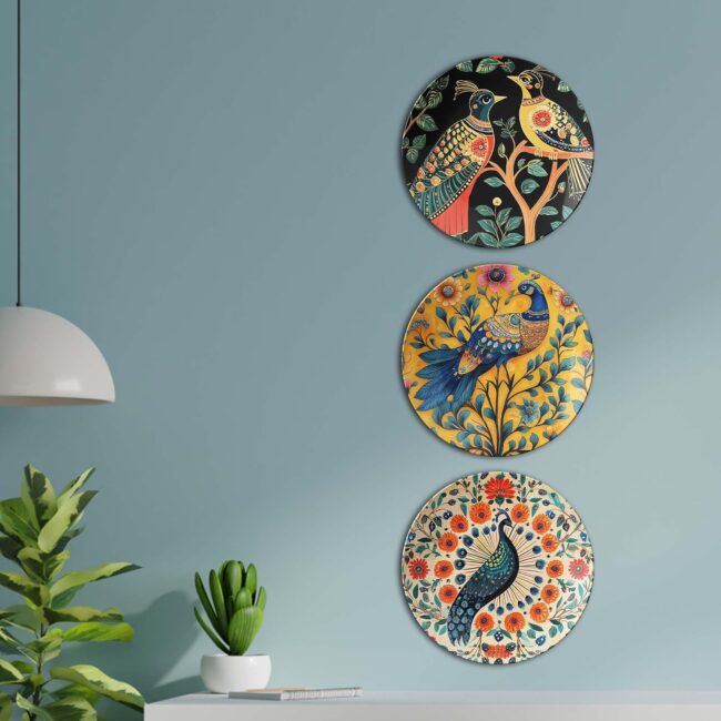 Peacock Paradise Trio, Set of 3 Decorative Ceramic Wall Plates Combo No -71 - Image 2